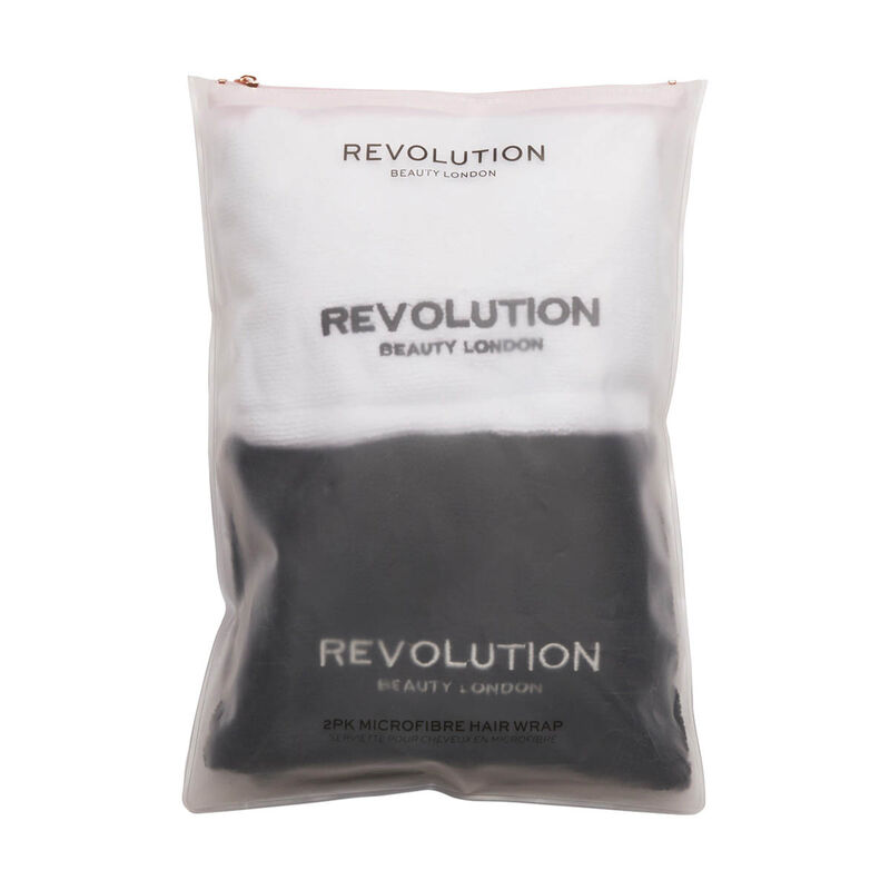 revolution 2pk plain microfibre hair wraps black white