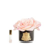 Home Diffuser Five Rose Cherry Pink in Black Glass with Gold Badge faces home diffuser five rose cherry pink in black glass with gold badge