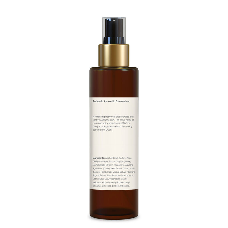 forest essentials scented body mist lime, saffron & oudh