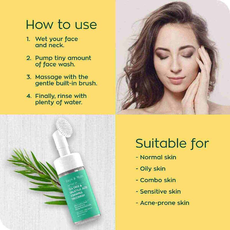 zayn and mayza tea tree and salicylic acid foaming face wash for women