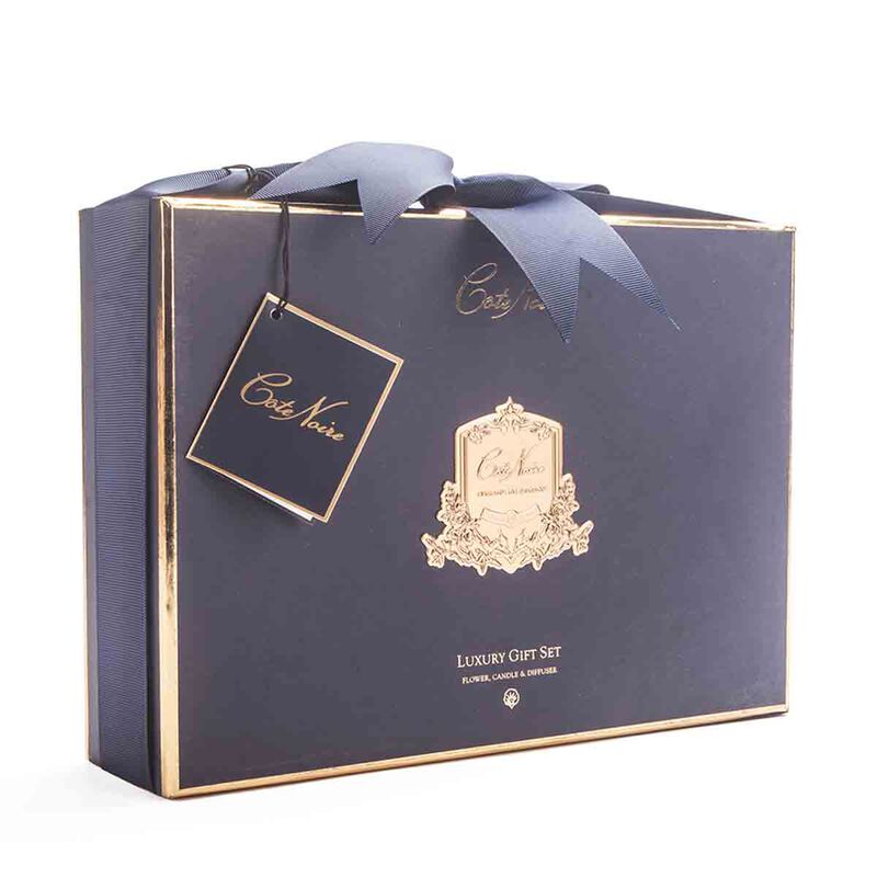 كوت نوار معطر جو باقة هدية أو دي في صندوق أزرق مع شارة ذهبية