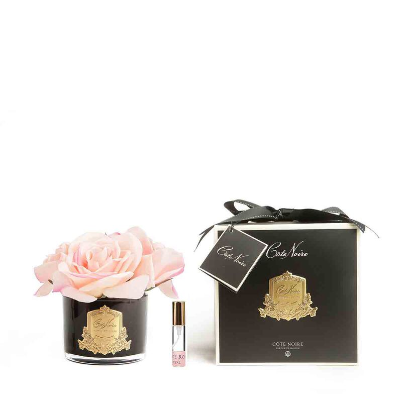 cote noire home diffuser five rose cherry pink in black glass with gold badge