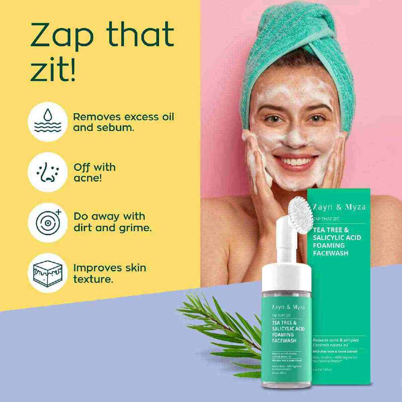 zayn and mayza tea tree and salicylic acid foaming face wash for women