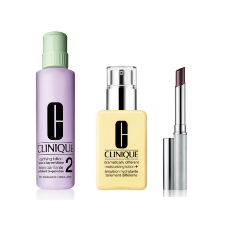 clinique clarifying lotion 400 ml x dramatically different moisturizing lotion+ with pump 125ml x  lipstick (black honey)