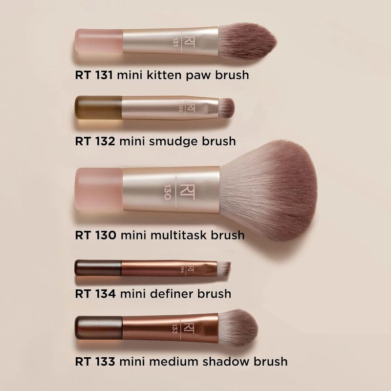 real techniques new nudes 2.0 ontheglow mini brush kit + mirrored compact, 6 piece set