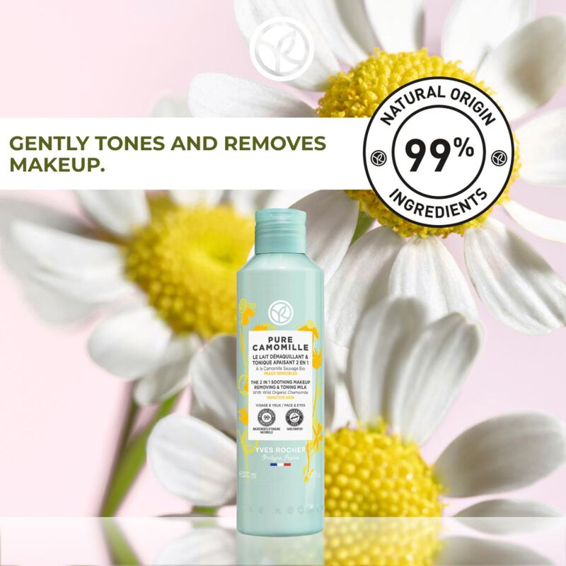 yves rocher pure camomille the 2 in 1 soothing makeup removing & tonic milk 200ml