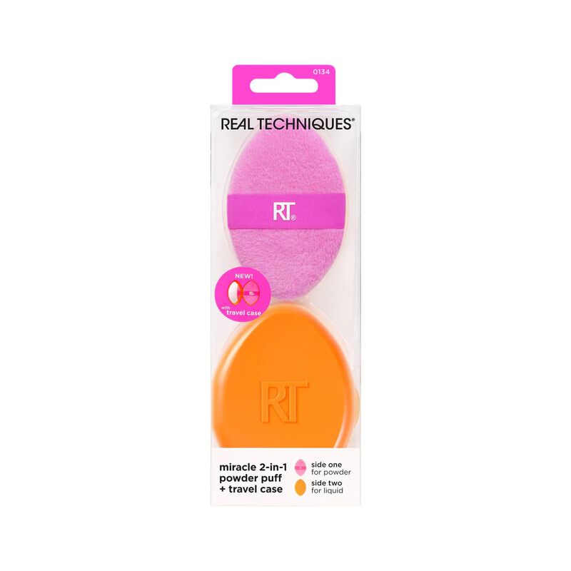 real techniques 2 in 1 powder puff and travel case
