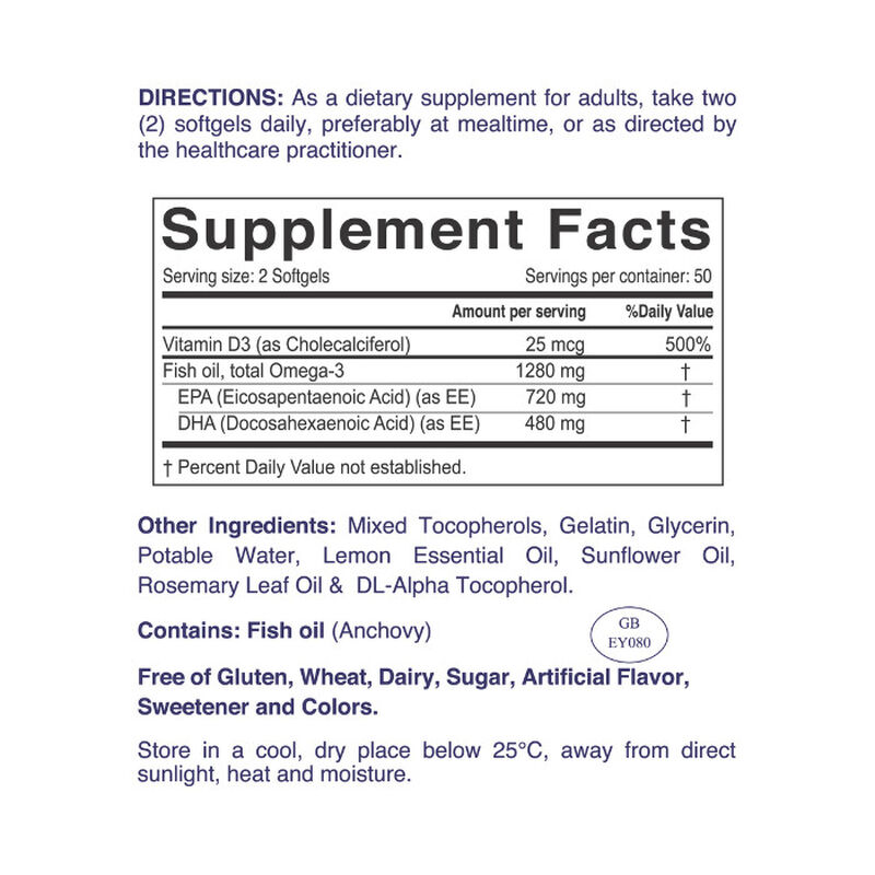 نورديك سانشاين أوميغا مع فيتامين d3 25 ميكروغرام، تركيز عالي epa + dha
