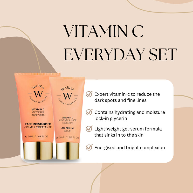 إرث سكين لندن skin glow boost vitamin c moisturiser 50ml + skin glow boost vitamin c gel serum 30ml