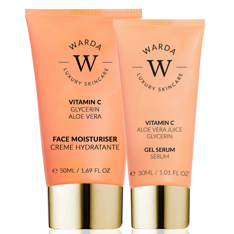 إرث سكين لندن skin glow boost vitamin c moisturiser 50ml + skin glow boost vitamin c gel serum 30ml