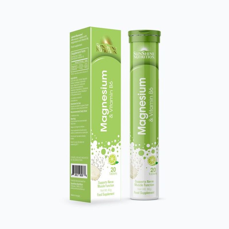 sunshine nutrition magnesium + vitamin b6 effervescent tablets lemon flavor