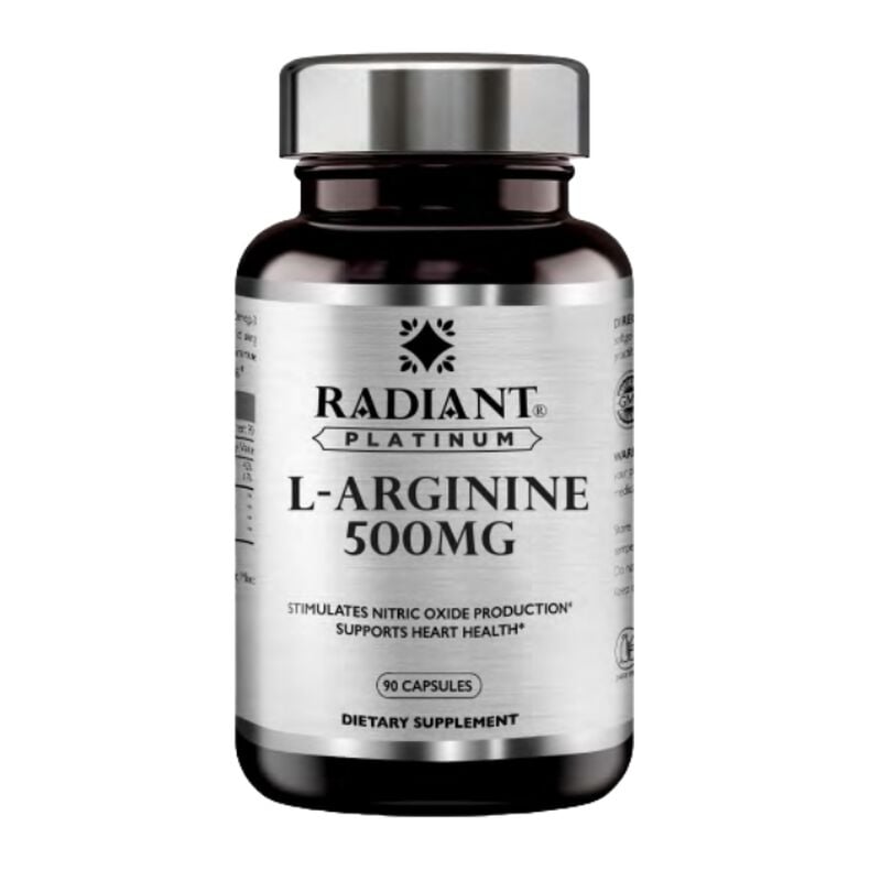radiant platinum larginine 500mg, nitric oxide booster, heart health & muscle recovery support