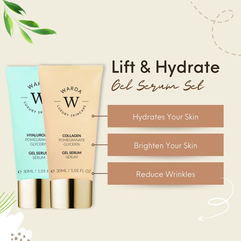 إرث سكين لندن skin lifter boost collagen gel serum 30ml + skin hydration boost hyaluronic acid gel serum 30ml