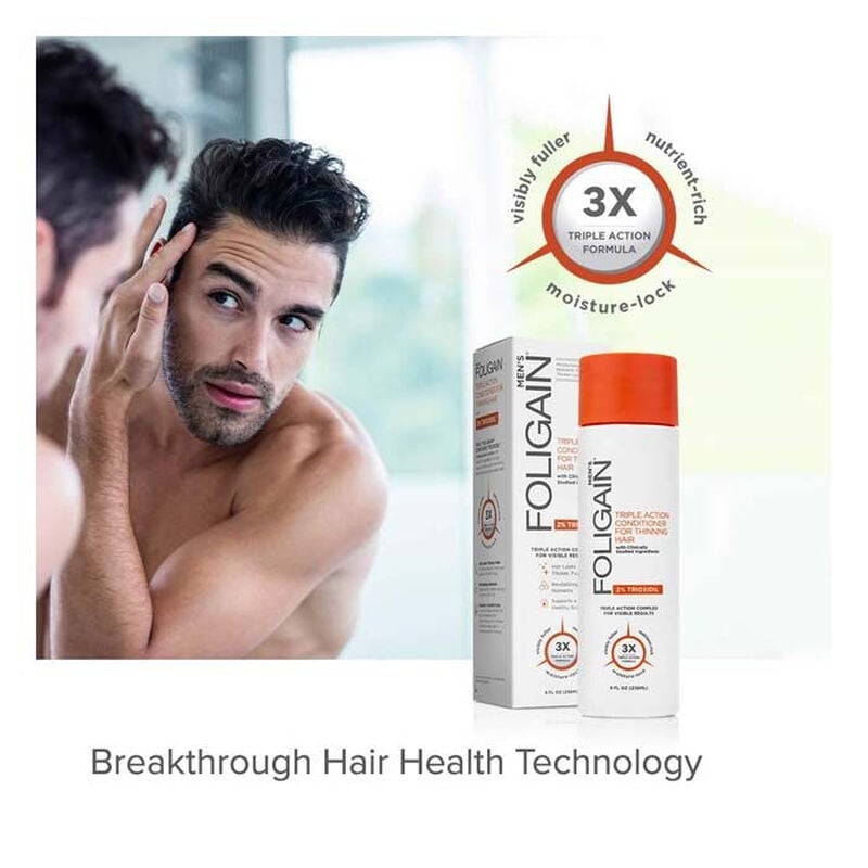foligain triple action conditioner for thinning hair for men with 2% trioxidil