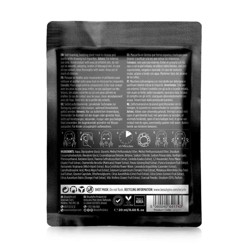 beauty pro detoxifying bubbling cleansing sheet mask with activated charcoal