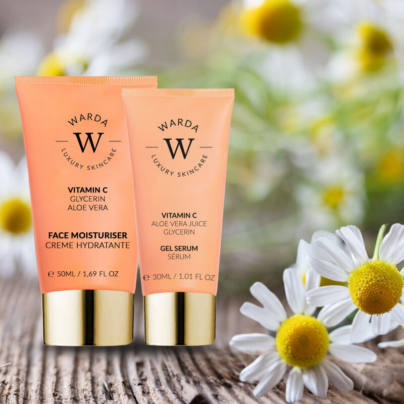 إرث سكين لندن skin glow boost vitamin c moisturiser 50ml + skin glow boost vitamin c gel serum 30ml