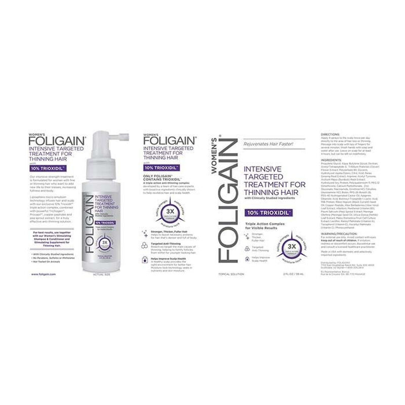 foligain تركيبة ثلاثية للشعر الخفيف للنساء مع 10% تراي أوكسيديل