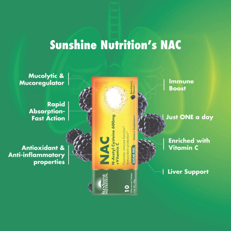 sunshine nutrition nac 600mg with vitamin c a&euro;&ldquo; immunity & respiratory support