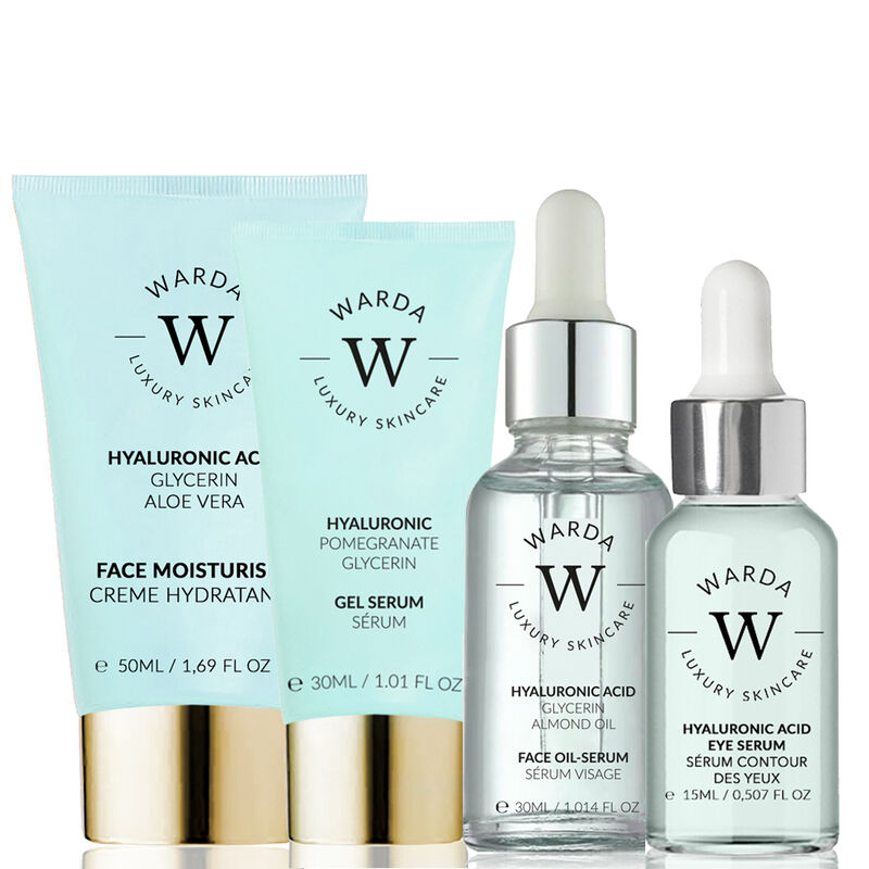 erthskin london skin hydration boost hyaluronic acid moisturiser + hydration boost hyaluronic acid eye serum + hydration boost hyaluronic acid gel serum + hyaluronic acid hydration boost oil serum