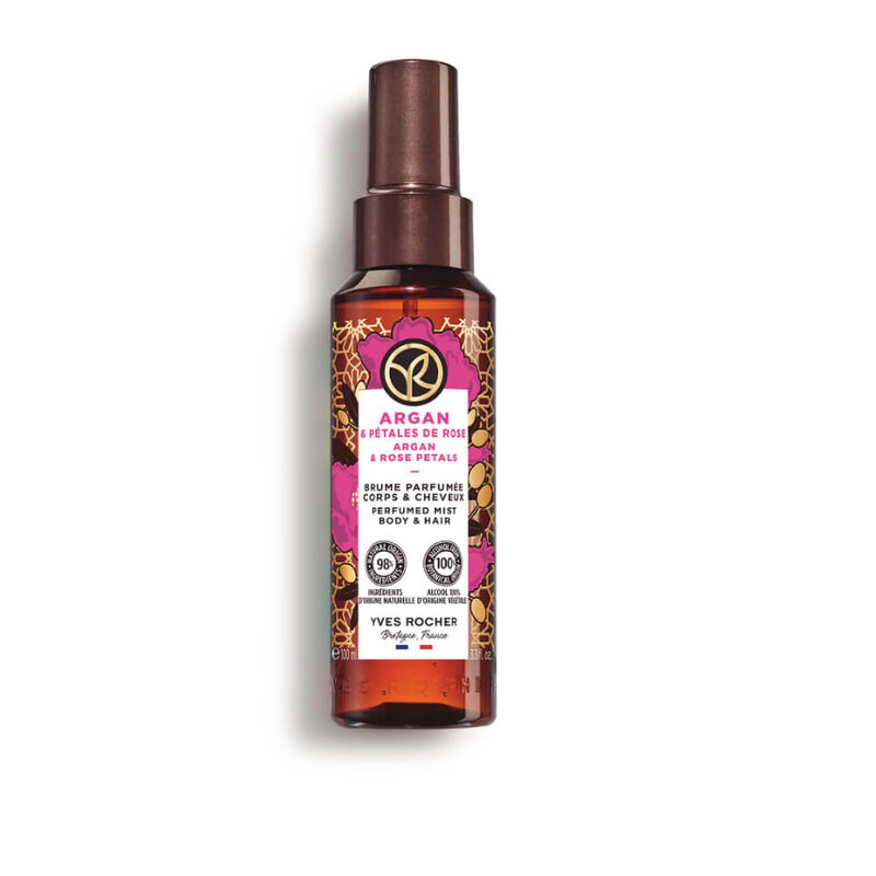 yves rocher argan & rose petals perfumed body and hair mist
