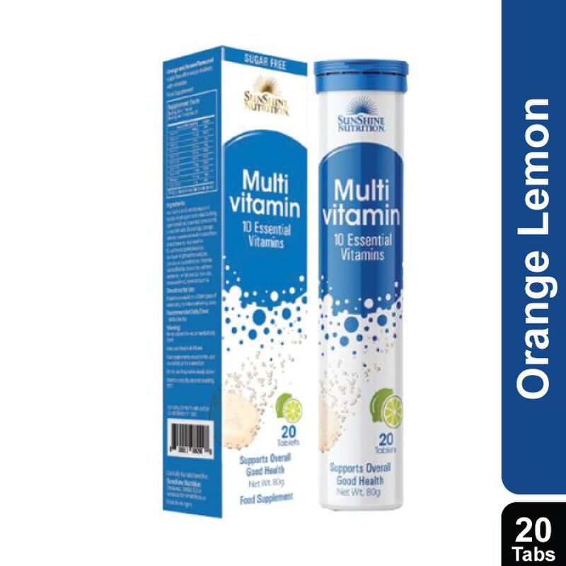 sunshine أقراص فيتامينات متعددة فوارة بنكهة البرتقال والليمون