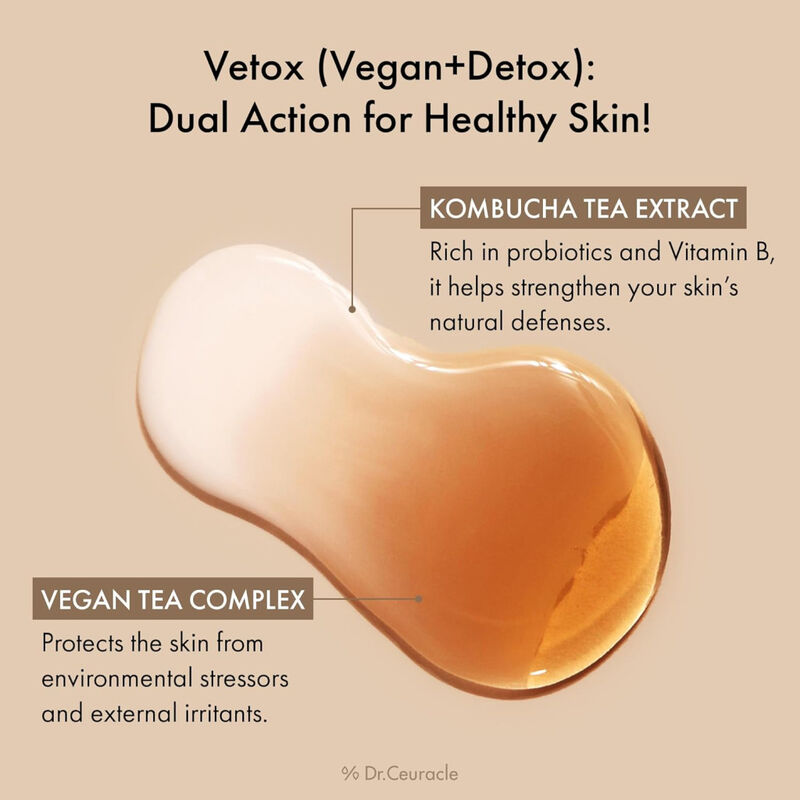 dr. ceuracle vegan kombucha tea essence, probiotic hydrating detox for glowing skin