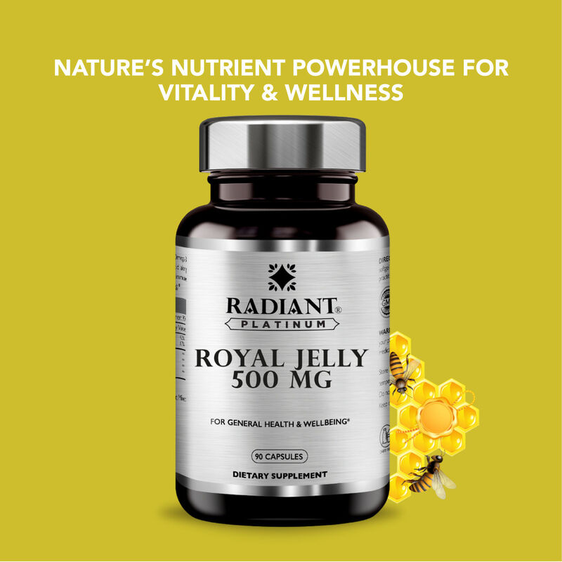 radiant platinum royal jelly 500mg, immune support, energy & nutritional wellness supplement
